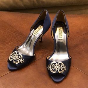 Badgley Mischka “Lacie” Blue Satin Embellished Heels